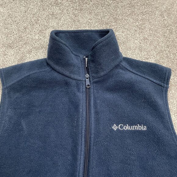 Columbia Steens Mountain Fleece Vest Mens Small Blue Black Full Zip Outdoor Hike - Picture 4 of 11
